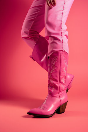 Close up of an attractive models legs wearing bright pink cowboy boots. Generative aiの素材