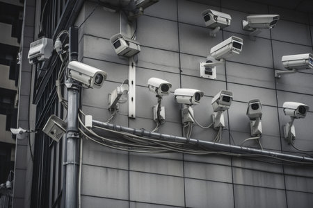 Lots of cctv security cameras monitoring a city. Generative aiの素材