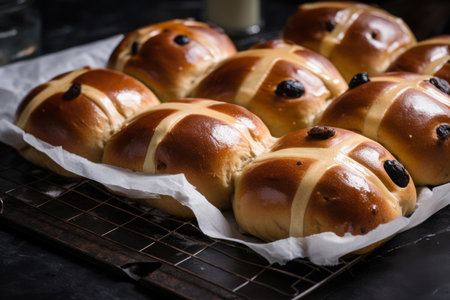 A traditional hot cross bun. Easter time sweet treat. Generative aiの素材