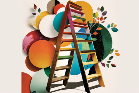 Abstract ladder and clouds. Concept of career growth and development. Generative aiの素材