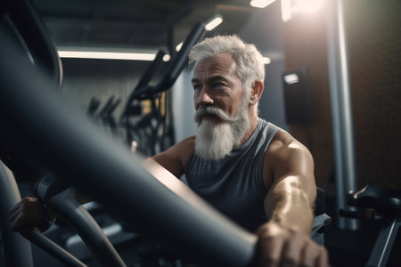 senior male with grey hair keeping fit by working out in a gym. Generative aiの素材