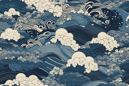 A vintage style japanese crashing wave background. Seamless pattern. Generative aiの素材
