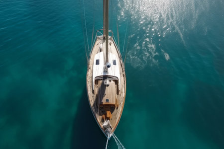 Aerial view of a luxury sailing boat in clear tropical blue water. Generative aiの素材
