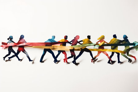 An abstract group of people working together to untangle a rope problem. Generative aiの素材