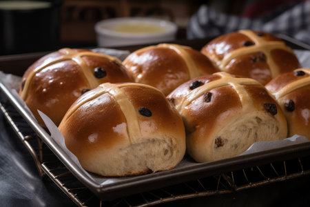 A traditional hot cross bun. Easter time sweet treat. Generative aiの素材
