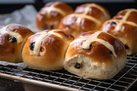A traditional hot cross bun. Easter time sweet treat. Generative aiの素材