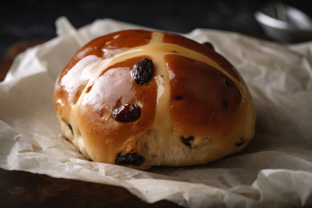 A traditional hot cross bun. Easter time sweet treat. Generative aiの素材