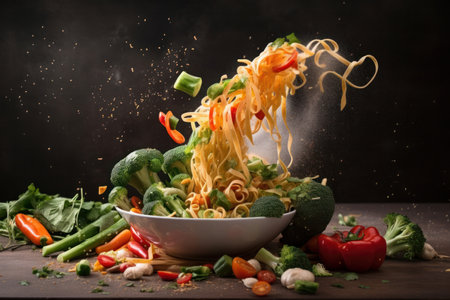 Fresh noodles and vegetables stir fry healthy food. Generative aiの素材