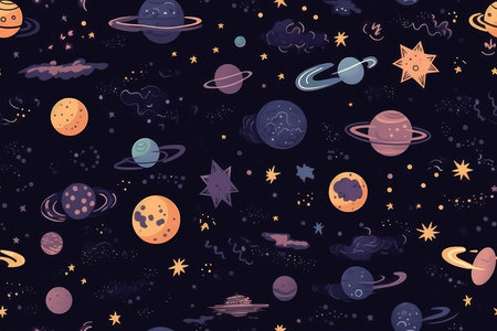 Cute outer space seamless background pattern. Generative aiの素材