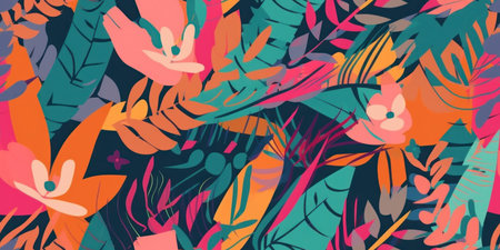 Beautiful abstract colourful tropical leaf seamless background. Generative aiの素材