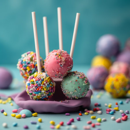 delicious cake pops decorated with frosting chocolate and sprinkles. Generative aiの素材