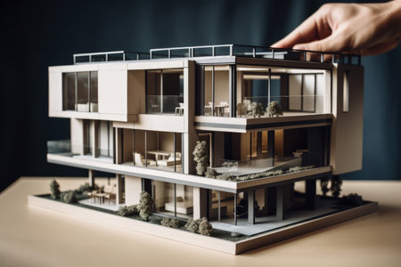 Close up of an architect or engineer making a model house. Generative aiの素材