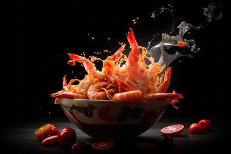 Delicious fresh prawns and chilli cooked food. Generative aiの素材