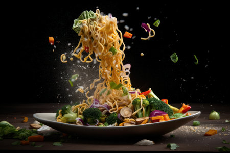 Fresh noodles and vegetables stir fry healthy food. Generative aiの素材
