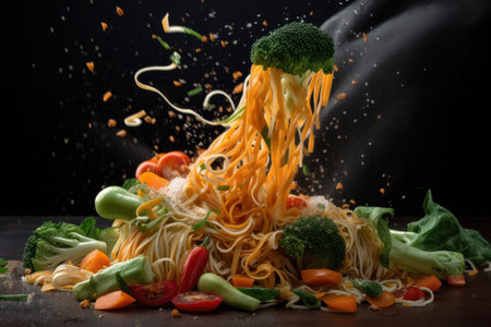 Fresh noodles and vegetables stir fry healthy food. Generative aiの素材