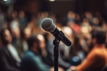 A microphone in front of a conference seminar audience. Generative aiの素材