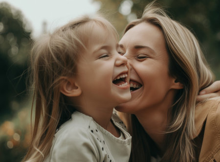 Mother and daughter laughing and having fun together. Generative aiの素材
