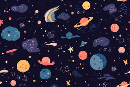 Cute outer space seamless background pattern. Generative aiの素材