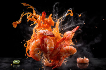 Delicious fresh prawns and chilli cooked food. Generative aiの素材