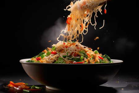 Fresh noodles and vegetables stir fry healthy food. Generative aiの素材