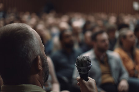 A microphone in front of a conference seminar audience. Generative aiの素材