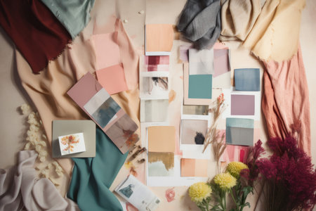 Interior design mood board with fabric and paint swatches. Generative aiの素材