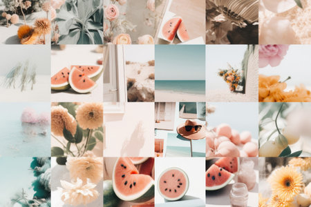 Summer holiday mood board collage of images. Generative aiの素材