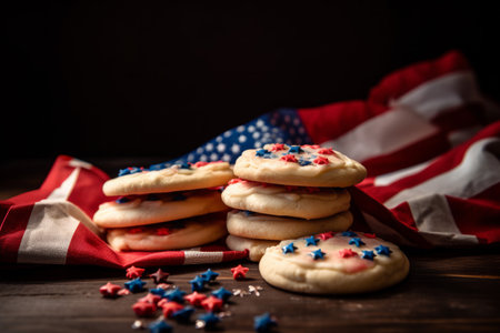 Freshly baked cookies for 4th July celebration party. Generative aiの素材
