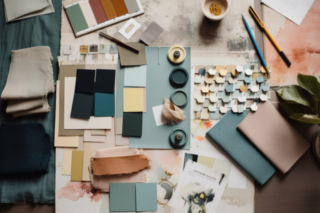 Interior design mood board with fabric and paint swatches. Generative aiの素材
