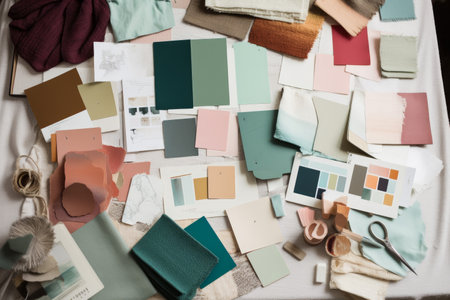 Interior design mood board with fabric and paint swatches. Generative aiの素材