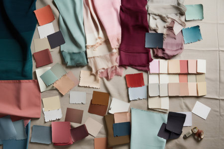 Interior design mood board with fabric and paint swatches. Generative aiの素材