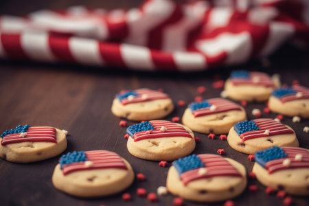 Freshly baked cookies for 4th July celebration party. Generative aiの素材
