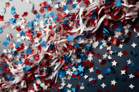 Festive red white and blue 4th July party celebration confetti background. Generative aiの素材