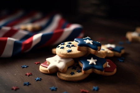 Freshly baked cookies for 4th July celebration party. Generative aiの素材
