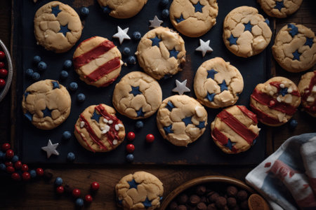 Freshly baked cookies for 4th July celebration party. Generative aiの素材