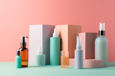blank cosmetics products containers. beauty product display. Generative aiの素材