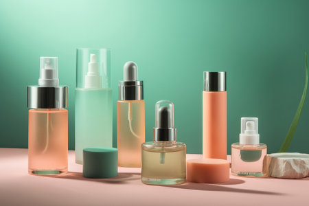 blank cosmetics products containers. beauty product display. Generative aiの素材