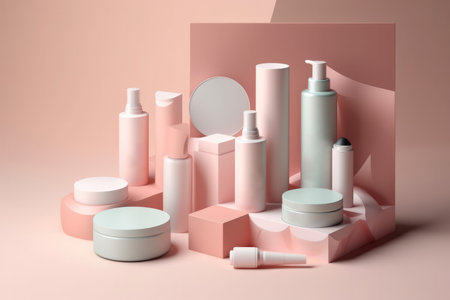 blank cosmetics products containers. beauty product display. Generative aiの素材