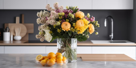 A vase of beautiful fresh flowers. Mothers day or valentines day celebration. Generative aiの素材