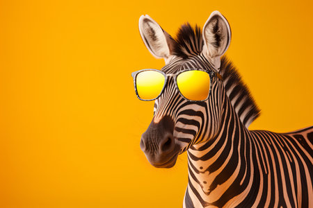 Portrait of a trendy zebra wearing cool sunglasses. Summer holiday concept. Generative aiの素材