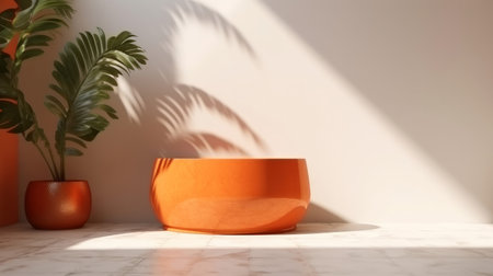 Product display background with sunlight and shadows on a wall. Generative aiの素材