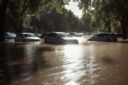 Cars submerged in flood water. Generative aiの素材