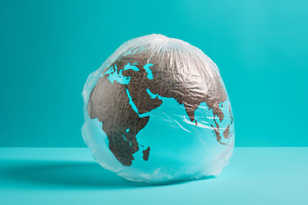 Earth wrapped in a plastic bag. global environment concept. Generative aiの素材