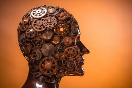 human head made from connected cogs and gears. Generative aiの素材