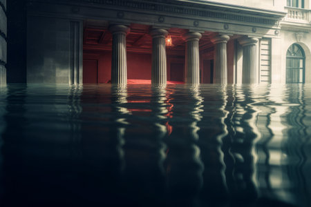 Economic crisis. A bank under water. banking crisis. Generative aiの素材