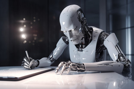 Artificial intelligence robot writing. Ai essay and education concept. Generative aiの素材