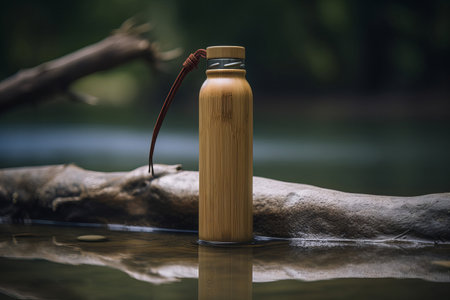 an eco friendly sustainable water bottle made from bamboo. Generative aiの素材