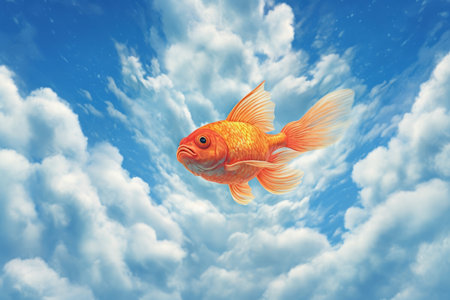 A fish out of water. flying goldfish. Generative aiの素材