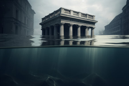 Economic crisis. A bank under water. banking crisis. Generative aiの素材