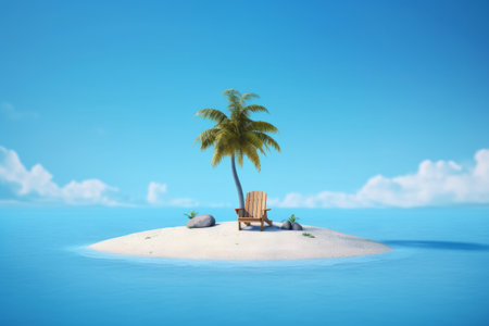 Tropical island paradise with a relaxing beach chair. Generative aiの素材